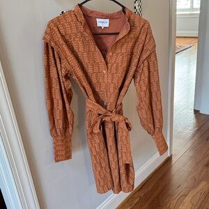 FRNCH Rust Orange Embroidered Button-Up Shirt